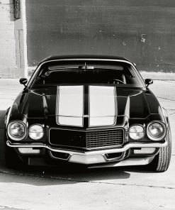 1970 Chevy Camaro in Black and White Diamond Painting