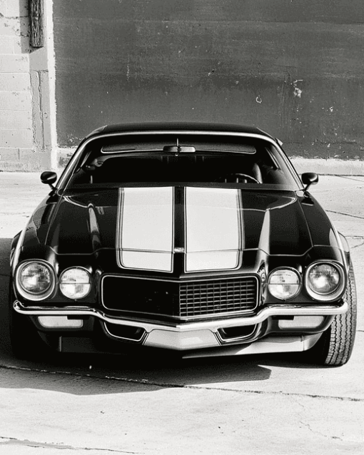 1970 Chevy Camaro in Black and White Diamond Painting