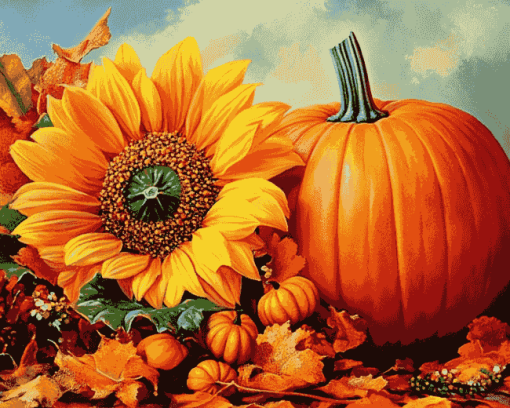 "Autumn Pumpkin Blossom Diamond Painting"