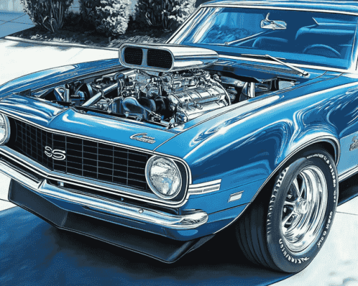 68 Chevrolet Camaro Blue Classic Diamond Painting