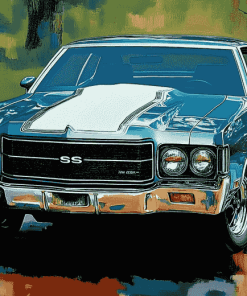 70s Blue Classic Car Diamond Painting