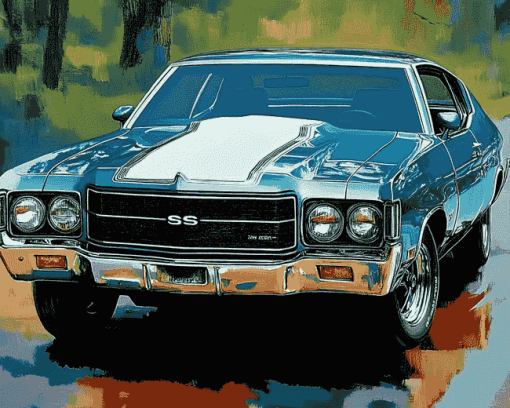 70s Blue Classic Car Diamond Painting