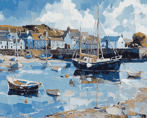 Abstract Aberdovey Boat Scene Diamond Painting