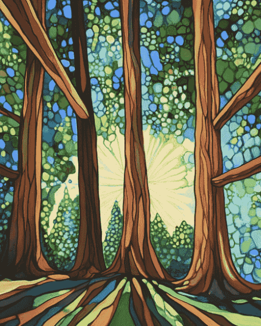 Abstract Sequoia Forest Diamond Painting