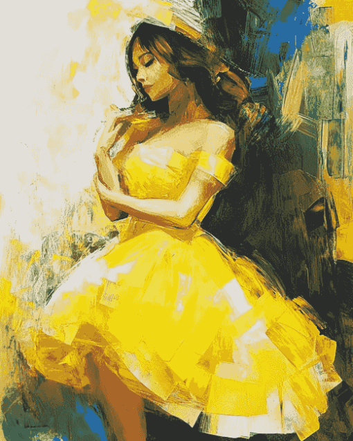 Abstract Yellow Dress Woman Diamond Painting