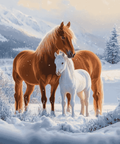 Adorable Winter Horses Diamond Painting