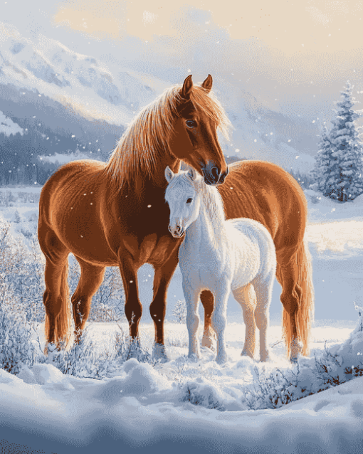 Adorable Winter Horses Diamond Painting