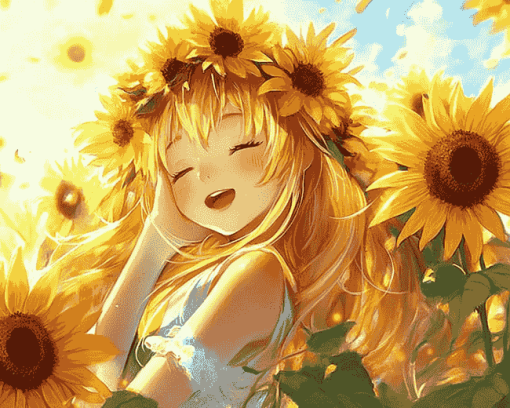 Aesthetic Anime Sunflower Girl Diamond Painting