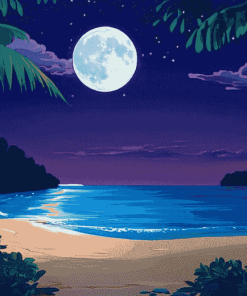 Aesthetic Beach Moonlit Seascape Diamond Painting