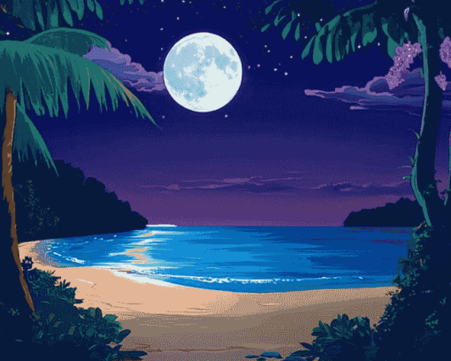 Aesthetic Beach Moonlit Seascape Diamond Painting