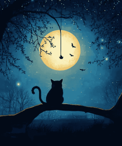 Aesthetic Cat Moon Silhouette Diamond Painting