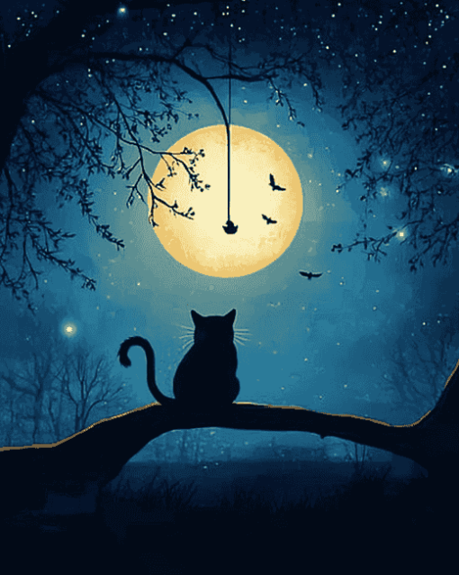 Aesthetic Cat Moon Silhouette Diamond Painting