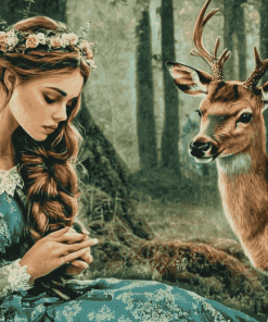 Aesthetic Deer and Girl Diamond Painting