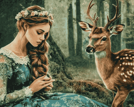 Aesthetic Deer and Girl Diamond Painting