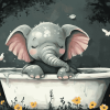 Aesthetic Elephant in Bathtub Diamond Painting