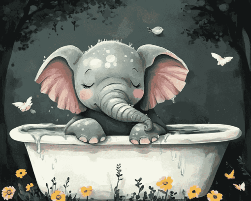 Aesthetic Elephant in Bathtub Diamond Painting