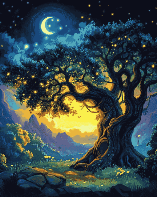 Aesthetic Fantasy Tree Night and Day Diamond Painting