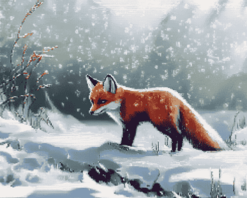 Aesthetic Fox in Snow Diamond Painting