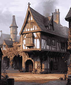 Aesthetic Medieval Inn Building Diamond Painting