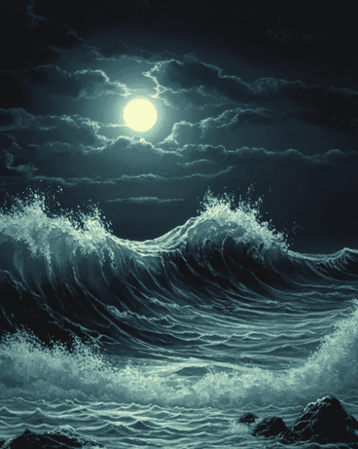 Aesthetic Moonlit Ocean Waves Diamond Painting