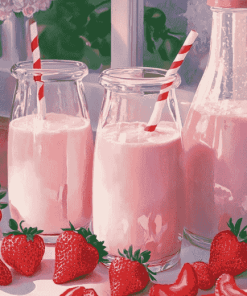 Aesthetic Pink Strawberry Milk Diamond Painting