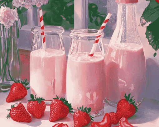 Aesthetic Pink Strawberry Milk Diamond Painting