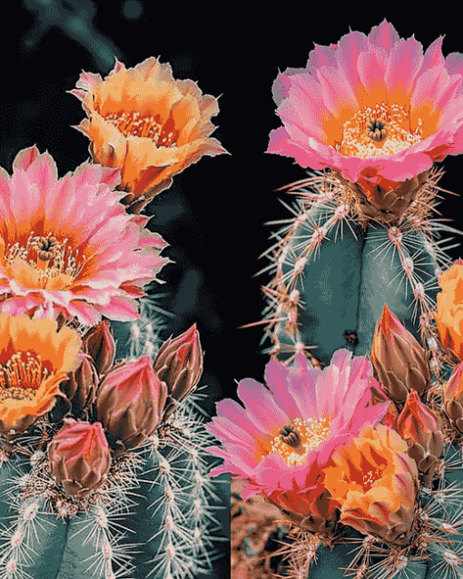 Aesthetic Pink and Yellow Cactus Blooms Diamond Painting