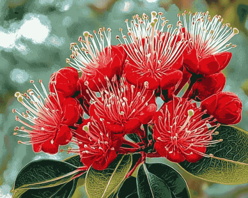 Aesthetic Pohutukawa Blossoms Diamond Painting