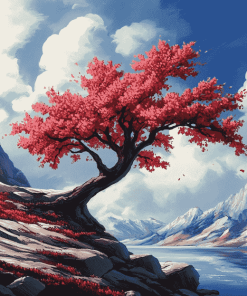 Aesthetic Red Tree Diamond Painting