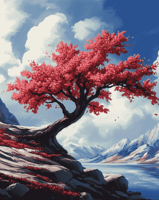 Aesthetic Red Tree Diamond Painting