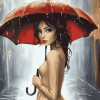 Aesthetic Red Umbrella Girl Diamond Painting