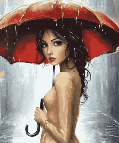 Aesthetic Red Umbrella Girl Diamond Painting