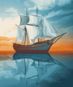 Aesthetic Sail Ship on Ocean Waves Diamond Painting