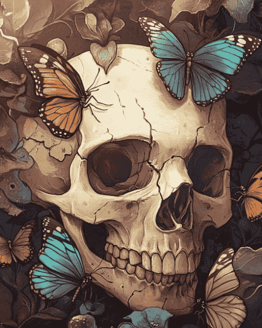 Aesthetic Skull With Butterflies Diamond Painting