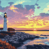 Aesthetic Sunset at Portland Lighthouse Diamond Painting