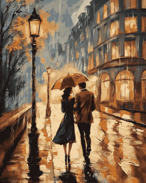 Aesthetic Vintage Walk In The Rain Diamond Painting