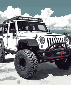 Aesthetic White Jeep Jku Diamond Painting