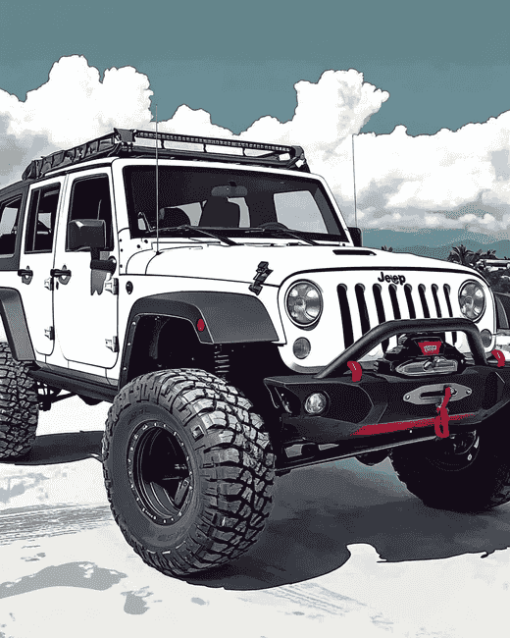 Aesthetic White Jeep Jku Diamond Painting