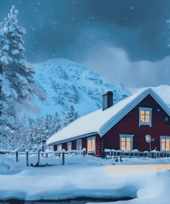 Aesthetic Winter Cabin Norway Diamond Painting