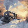 Aesthetic Winter Steam Train Diamond Painting