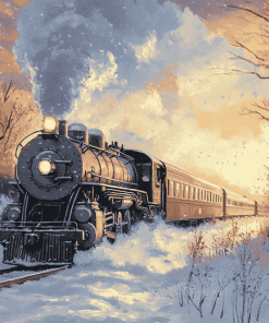 Aesthetic Winter Steam Train Diamond Painting