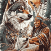 Aesthetic Wolf and Indian Chief Diamond Painting