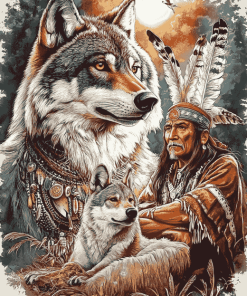 Aesthetic Wolf and Indian Chief Diamond Painting