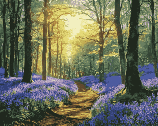 Aesthetic Woodland Bluebell Landscape Diamond Painting