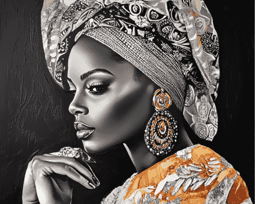 Afrikaanse Woman Black and White Diamond Painting