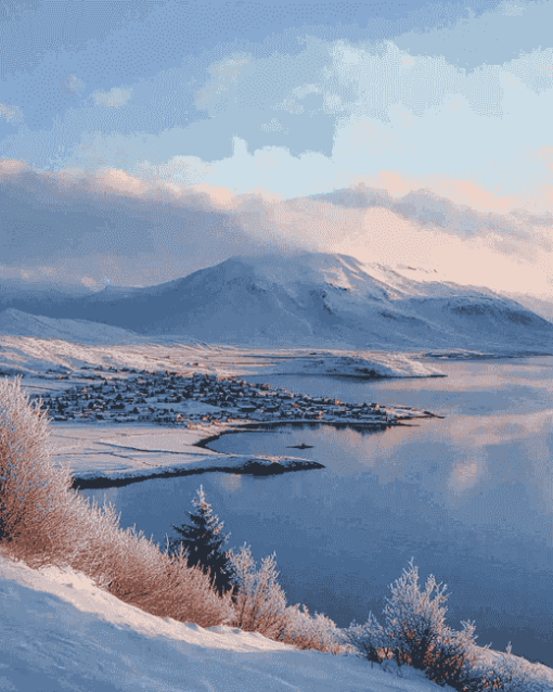 Akureyri Winter Landscape Diamond Painting