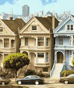 Alamo Square Vintage Homes Diamond Painting