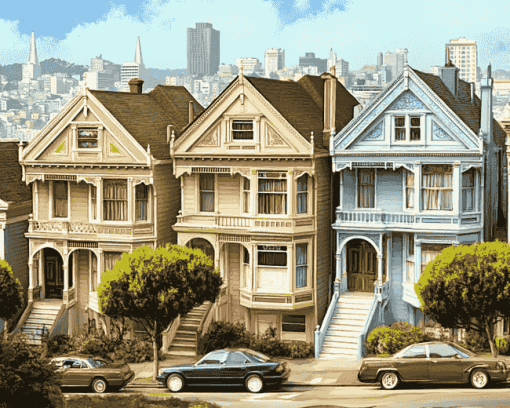 Alamo Square Vintage Homes Diamond Painting