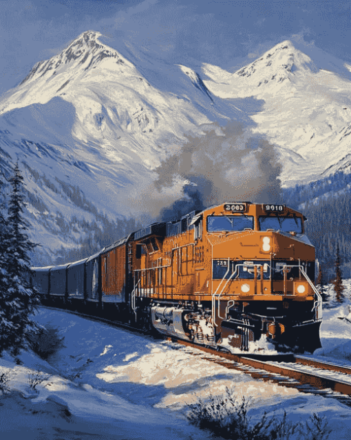 Alaska Winter Railroad Landscapes Diamond Painting