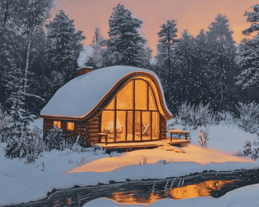 Amazing Snowy Bungalow Diamond Painting